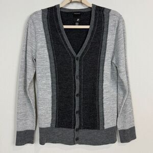 JF J. Ferrar Grey Colorblock Cardigan Merino Wool Blend Sweater M